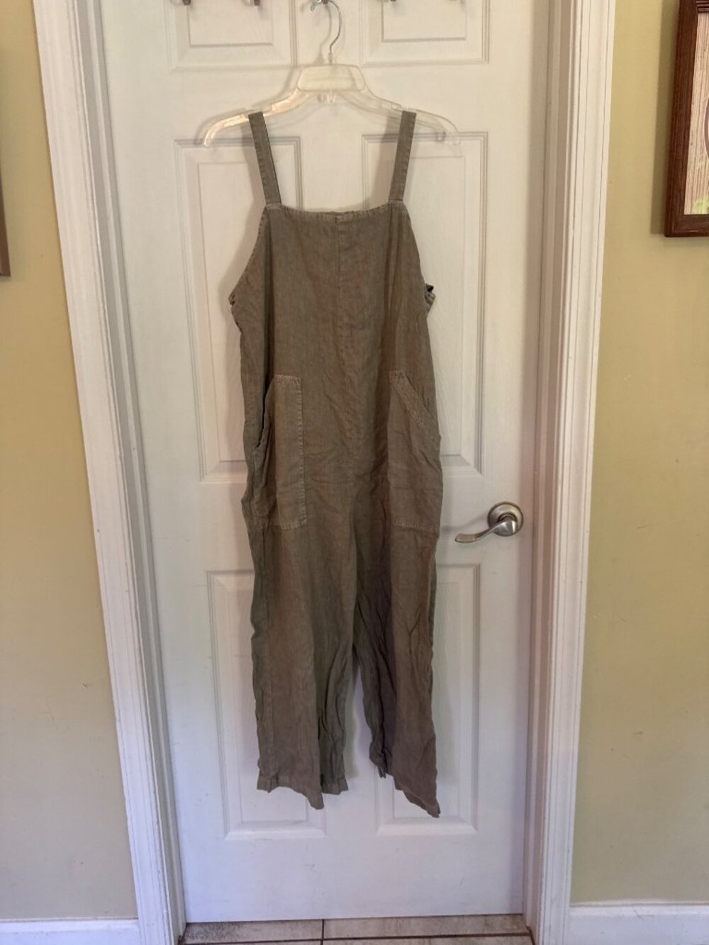Universal Thread Lagenlook Green Linen Blend Sleeveless Jumpsuit Size Medium - Picture 2 of 9